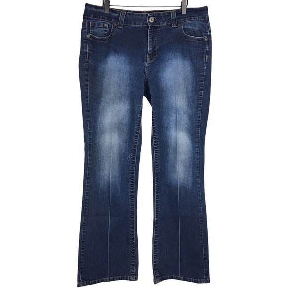 US POLO ASSN Jeans Bootcut Flap Pocket Distressed Dark Wash Stretch Size 15/16 - Picture 1 of 14